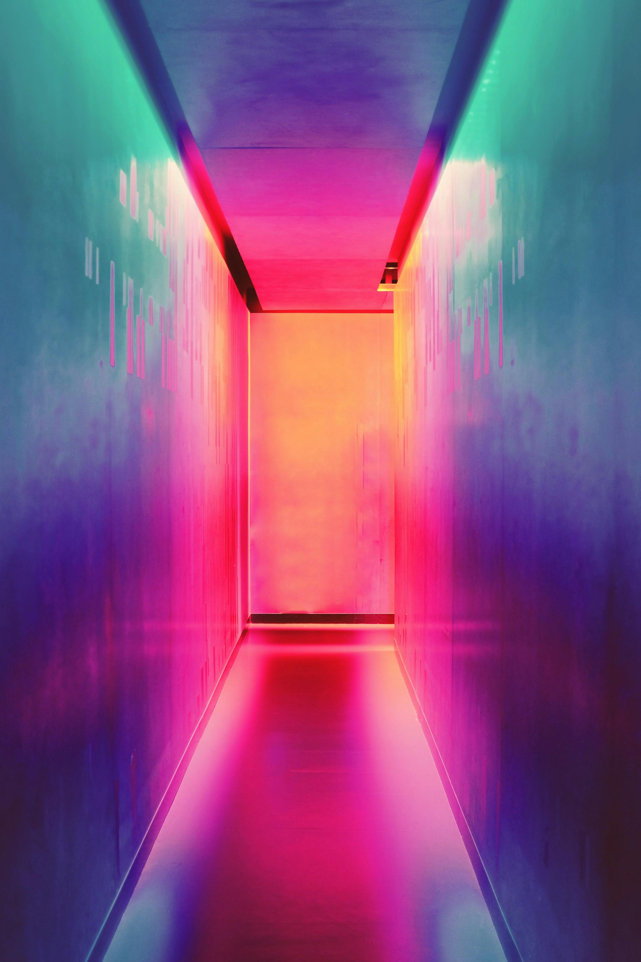 Hallway lit with multicolor lights