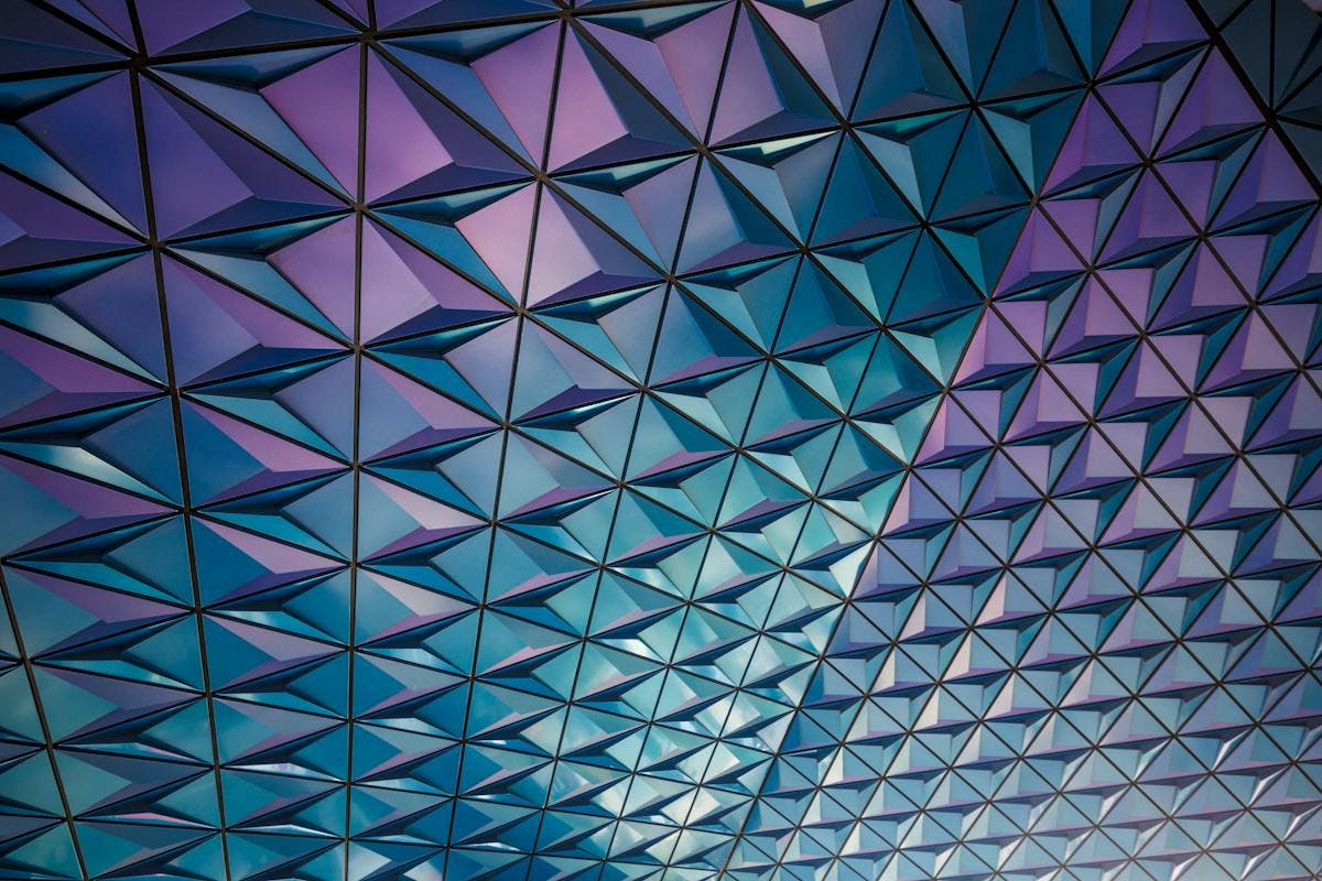 Hexagonal architecture in blue and purple
